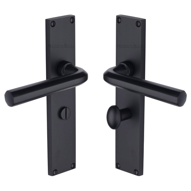 This is an image of a Heritage Brass - Octave Bathroom Set Door Handle on 200mm Plate Matt Black finish, vt5930-bkmt that is available to order from T.H Wiggans Ironmongery in Kendal.