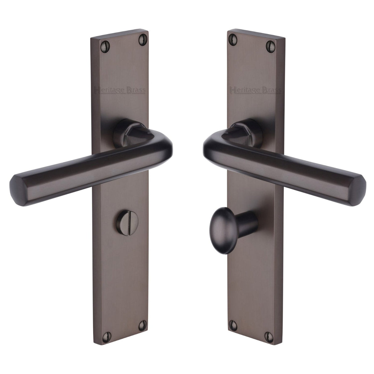 This is an image of a Heritage Brass - Octave Bathroom Set Door Handle on 200mm Plate Matt Bronze finish, vt5930-mb that is available to order from T.H Wiggans Ironmongery in Kendal.