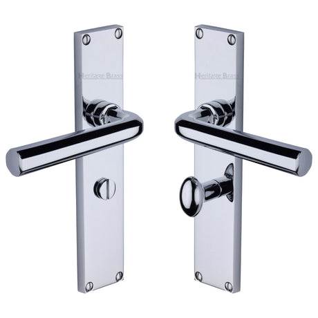 This is an image of a Heritage Brass - Octave Bathroom Set Door Handle on 200mm Plate Polished Chrome finish, vt5930-pc that is available to order from T.H Wiggans Ironmongery in Kendal.