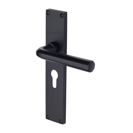 This is an image of a Heritage Brass - Octave Euro Profile Door Handle on 200mm Plate Matt Black finish, vt5948-bkmt that is available to order from T.H Wiggans Ironmongery in Kendal.