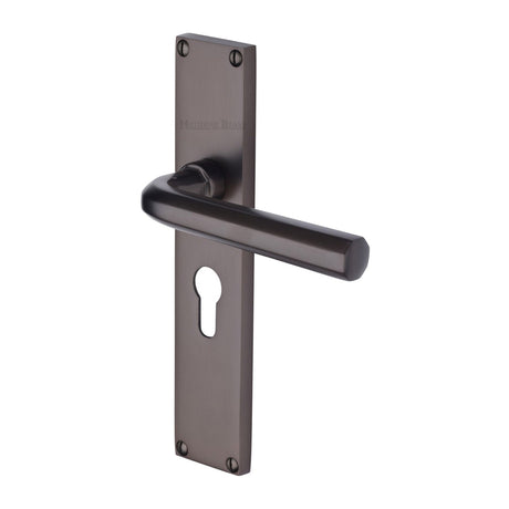 This is an image of a Heritage Brass - Octave Euro Profile Door Handle on 200mm Plate Matt Bronze finish, vt5948-mb that is available to order from T.H Wiggans Ironmongery in Kendal.