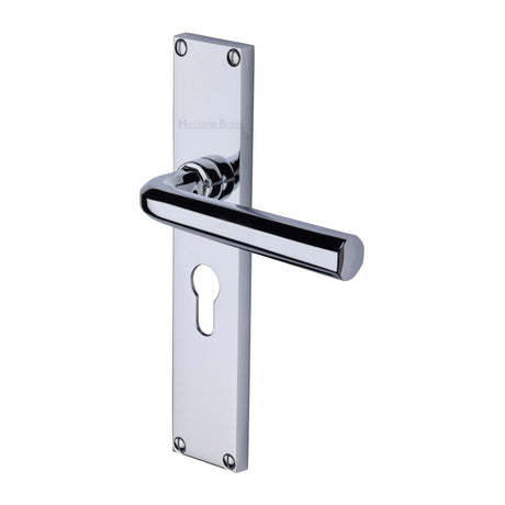 This is an image of a Heritage Brass - Octave Euro Profile Door Handle on 200mm Plate Polished Chrome finish, vt5948-pc that is available to order from T.H Wiggans Ironmongery in Kendal.