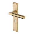 This is an image of a Heritage Brass - Bauhaus Lever Lock Door Handle on 200mm Plate Satin Brass finish, vt6300-sb that is available to order from T.H Wiggans Ironmongery in Kendal.