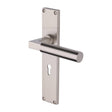 This is an image of a Heritage Brass - Bauhaus Lever Lock Door Handle on 200mm Plate Satin Nickel finish, vt6300-sn that is available to order from T.H Wiggans Ironmongery in Kendal.