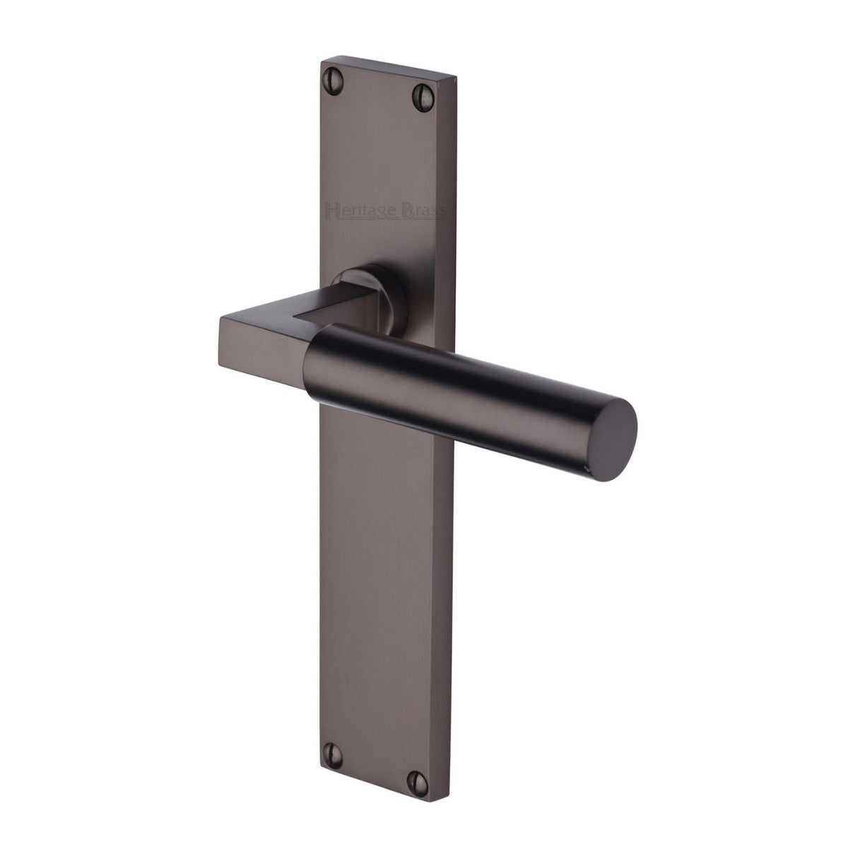 This is an image of a Heritage Brass - Bauhaus Lever Latch Door Handle on 200mm Plate Matt Bronze finish, vt6310-mb that is available to order from T.H Wiggans Ironmongery in Kendal.