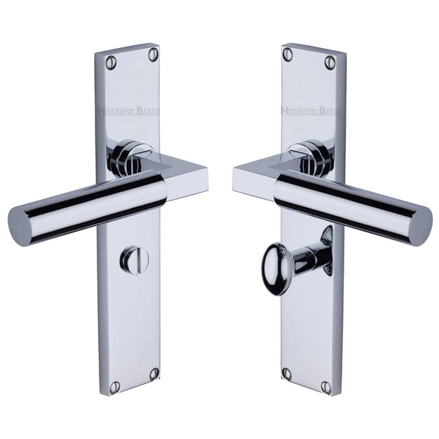 This is an image of a Heritage Brass - Bauhaus Bathroom Set Door Handle on 200mm Plate Polished Chrome finish, vt6330-pc that is available to order from T.H Wiggans Ironmongery in Kendal.