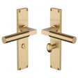 This is an image of a Heritage Brass - Bauhaus Bathroom Set Door Handle on 200mm Plate Satin Brass finish, vt6330-sb that is available to order from T.H Wiggans Ironmongery in Kendal.