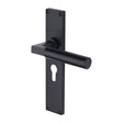 This is an image of a Heritage Brass - Bauhaus Euro Profile Door Handle on 200mm Plate Matt Black finish, vt6348-bkmt that is available to order from T.H Wiggans Ironmongery in Kendal.