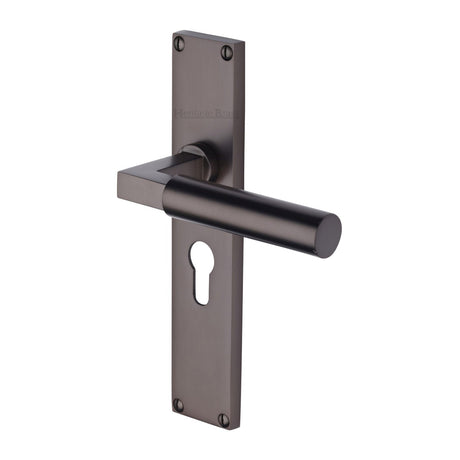 This is an image of a Heritage Brass - Bauhaus Euro Profile Door Handle on 200mm Plate Matt Bronze finish, vt6348-mb that is available to order from T.H Wiggans Ironmongery in Kendal.