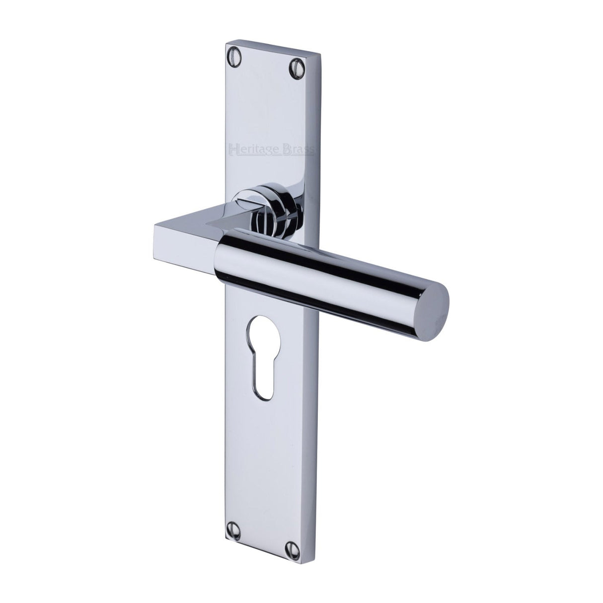 This is an image of a Heritage Brass - Bauhaus Euro Profile Door Handle on 200mm Plate Polished Chrome finish, vt6348-pc that is available to order from T.H Wiggans Ironmongery in Kendal.