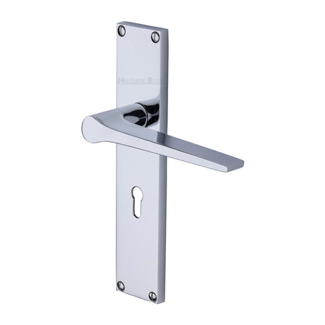 This is an image of a Heritage Brass - Gio Lever Lock Door Handle on 200mm Plate Polished Chrome finish, vt8100-pc that is available to order from T.H Wiggans Ironmongery in Kendal.