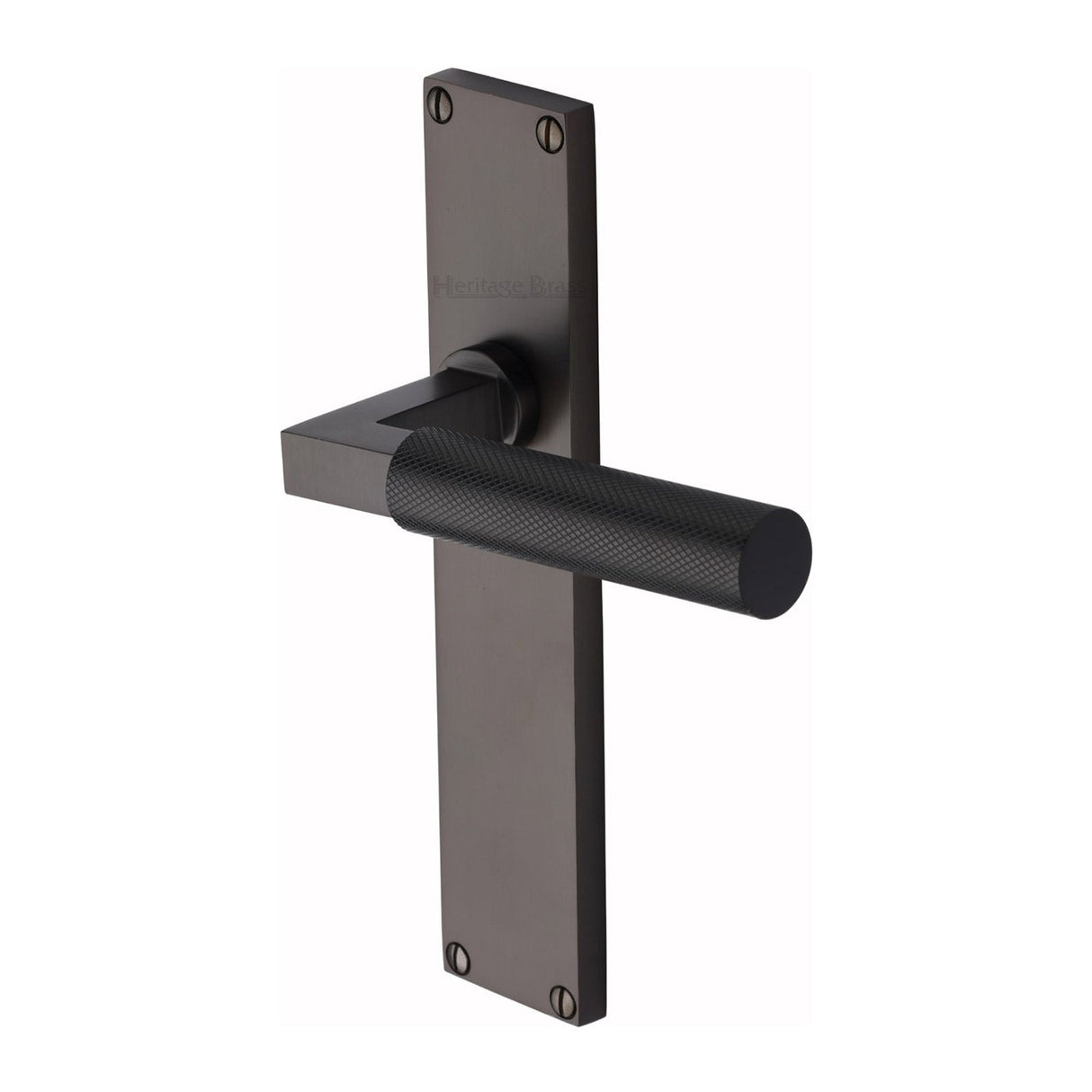 This is an image of a Heritage Brass - Bauhaus Knurled Lever Latch Door Handle on 200mm Plate Matt Bronze finish, vt9310-mb that is available to order from T.H Wiggans Ironmongery in Kendal.