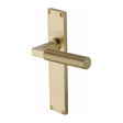 This is an image of a Heritage Brass - Bauhaus Knurled Lever Latch Door Handle on 200mm Plate Satin Brass finish, vt9310-sb that is available to order from T.H Wiggans Ironmongery in Kendal.