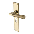 This is an image of a Heritage Brass - Bauhaus Knurled Euro Profile Door Handle on 200mm Plate Polished Brass finish, vt9348-pb that is available to order from T.H Wiggans Ironmongery in Kendal.