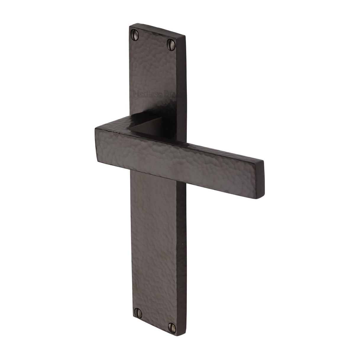 This is an image of a Heritage Brass - Delta Hammered Lever Latch Door Handle on 200mm Plate Matt Bronze finish, vth3310-mb that is available to order from T.H Wiggans Ironmongery in Kendal.