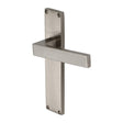 This is an image of a Heritage Brass - Delta Hammered Lever Latch Door Handle on 200mm Plate Satin Nickel finish, vth3310-sn that is available to order from T.H Wiggans Ironmongery in Kendal.