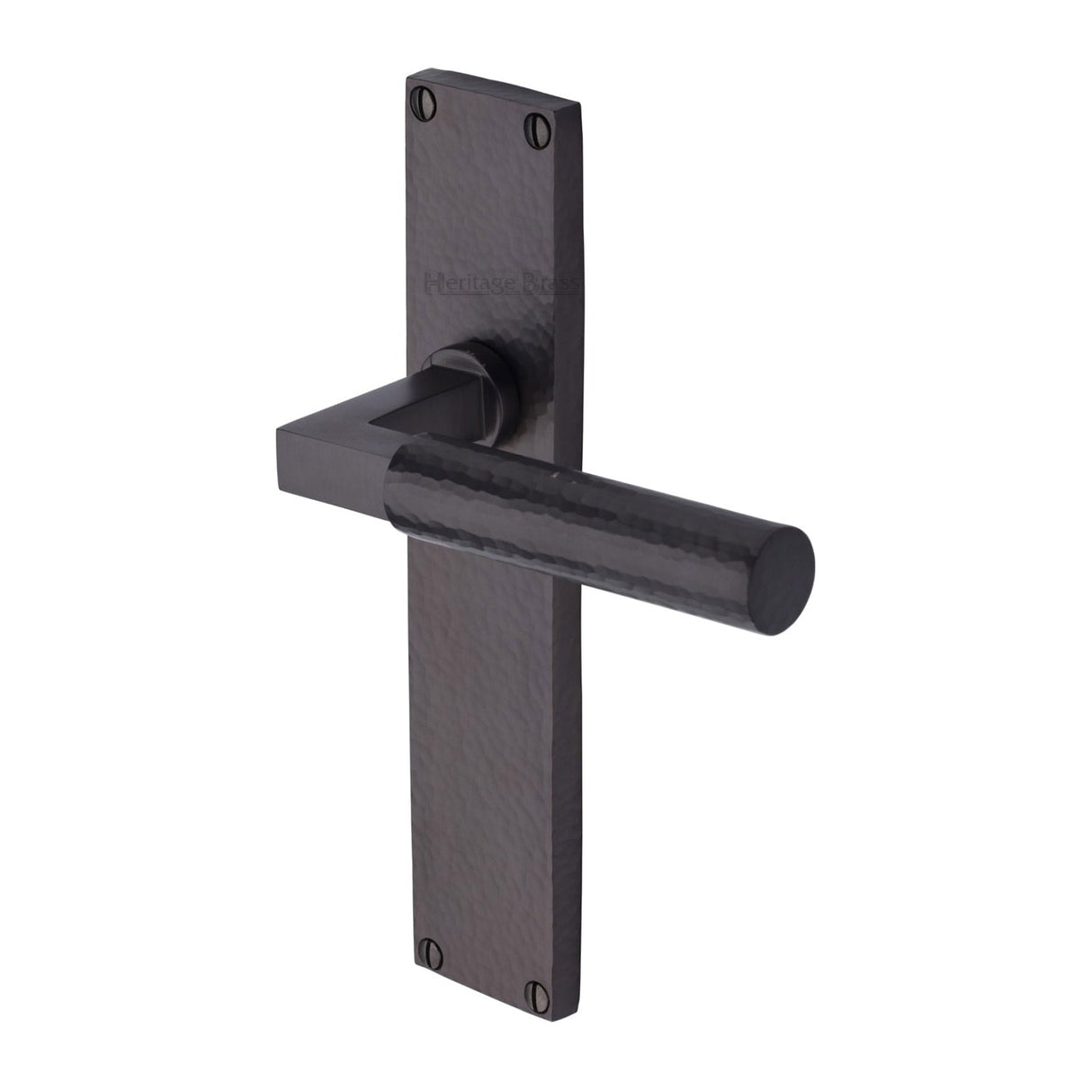 This is an image of a Heritage Brass - Bauhaus Hammered Lever Latch Door Handle on 200mm Plate Matt Bronze finish, vth4310-mb that is available to order from T.H Wiggans Ironmongery in Kendal.