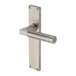 This is an image of a Heritage Brass - Bauhaus Hammered Lever Latch Door Handle on 200mm Plate Satin Nickel finish, vth4310-sn that is available to order from T.H Wiggans Ironmongery in Kendal.