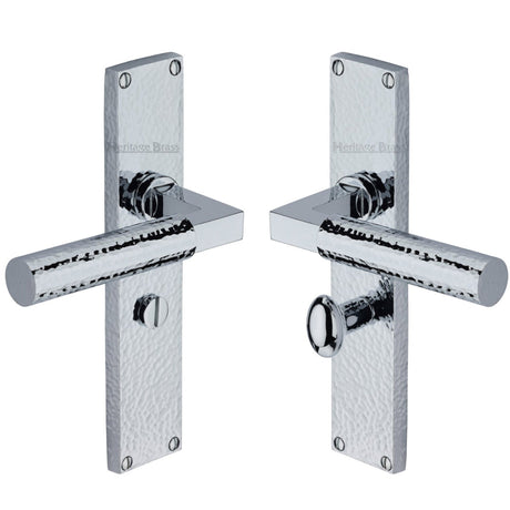This is an image of a Heritage Brass - Bauhaus Hammered Bathroom Set Door Handle on 200mm Plate Polished Chrome finish, vth4330-pc that is available to order from T.H Wiggans Ironmongery in Kendal.