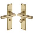 This is an image of a Heritage Brass - Bauhaus Hammered Bathroom Set Door Handle on 200mm Plate Satin Brass finish, vth4330-sb that is available to order from T.H Wiggans Ironmongery in Kendal.