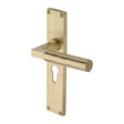 This is an image of a Heritage Brass - Bauhaus Hammered Euro Profile Door Handle on 200mm Plate Satin Brass finish, vth4348-sb that is available to order from T.H Wiggans Ironmongery in Kendal.