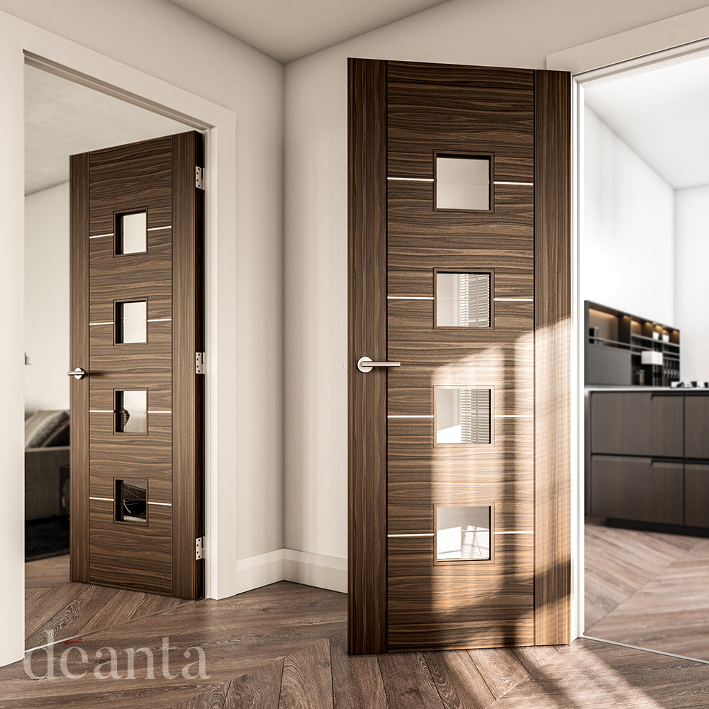 Deanta Valencia Prefinished Walnut Clear Glazed Doors