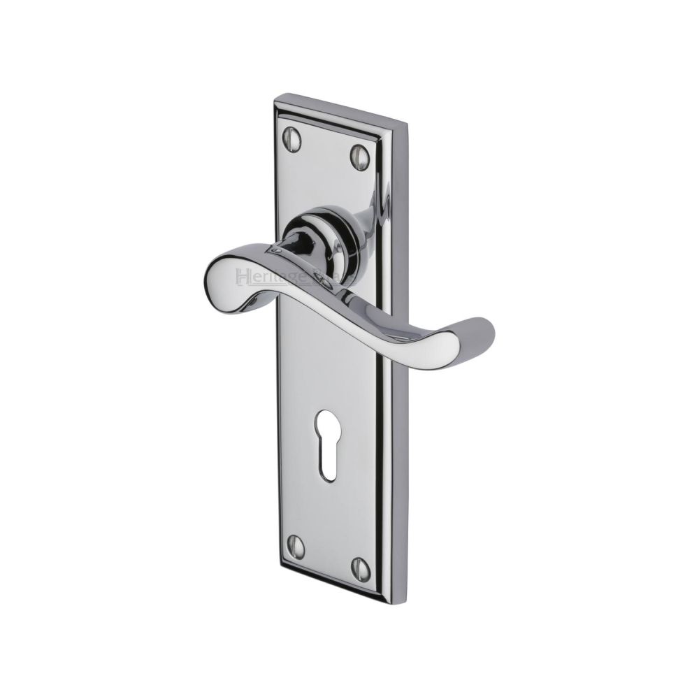 This is an image of a Heritage Brass - Door Handle Lever Lock Edwardian Design Polished Chrome Finish, w3200-pc that is available to order from T.H Wiggans Ironmongery in Kendal.