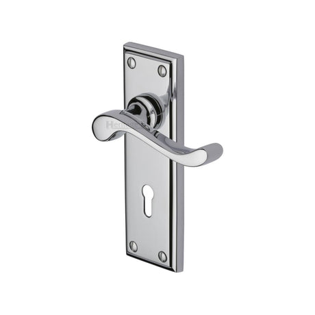 This is an image of a Heritage Brass - Door Handle Lever Lock Edwardian Design Polished Chrome Finish, w3200-pc that is available to order from T.H Wiggans Ironmongery in Kendal.