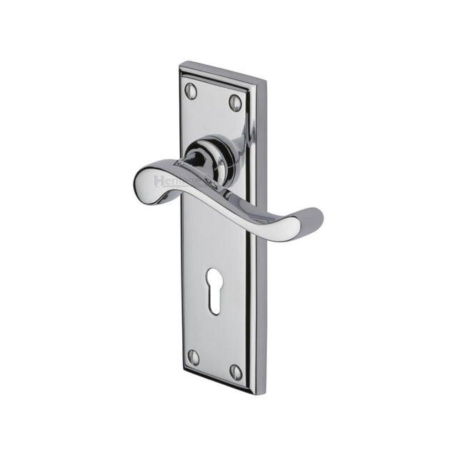 This is an image of a Heritage Brass - Door Handle Lever Lock Edwardian Design Polished Chrome Finish, w3200-pc that is available to order from T.H Wiggans Ironmongery in Kendal.