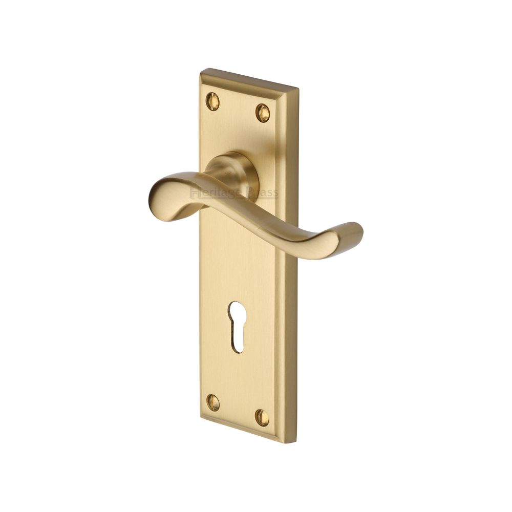 This is an image of a Heritage Brass - Door Handle Lever Lock Edwardian Design Satin Brass Finish, w3200-sb that is available to order from T.H Wiggans Ironmongery in Kendal.