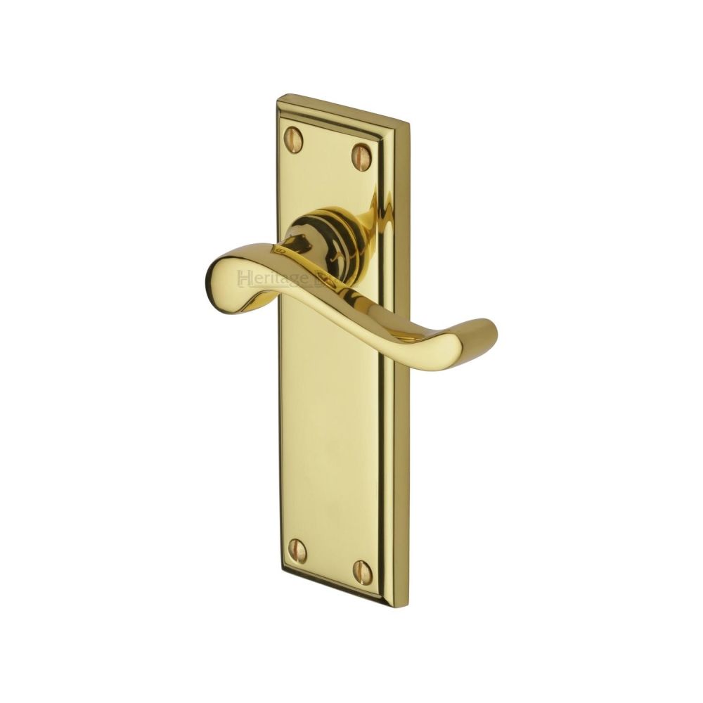 This is an image of a Heritage Brass - Door Handle Lever Latch Edwardian Design Polished Brass Finish, w3213-pb that is available to order from T.H Wiggans Ironmongery in Kendal.