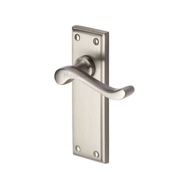 This is an image of a Heritage Brass - Door Handle Lever Latch Edwardian Design Satin Nickel Finish, w3213-sn that is available to order from T.H Wiggans Ironmongery in Kendal.