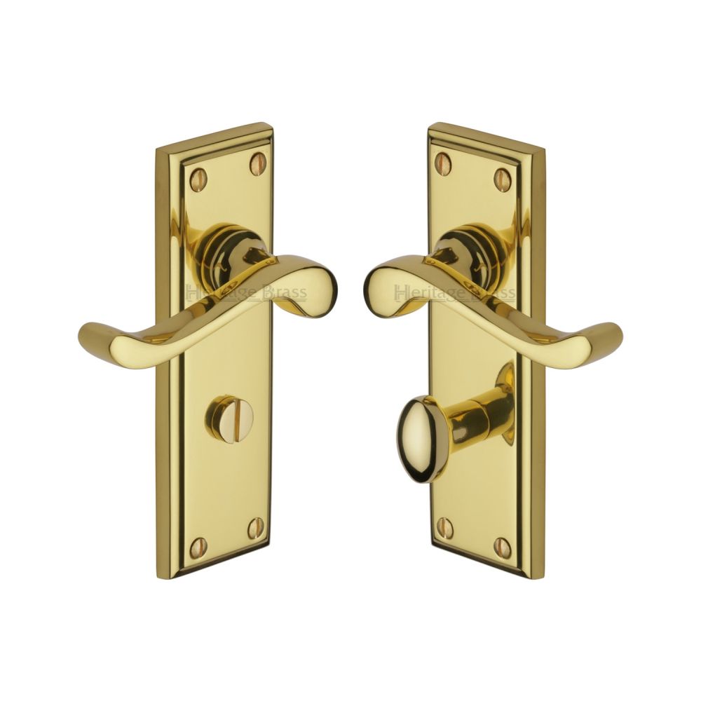 This is an image of a Heritage Brass - Door Handle for Bathroom Edwardian Design Polished Brass Finish, w3220-pb that is available to order from T.H Wiggans Ironmongery in Kendal.