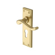 This is an image of a Heritage Brass - Door Handle for Euro Profile Plate Edwardian Design Satin Brass, w3227-48-sb that is available to order from T.H Wiggans Ironmongery in Kendal.