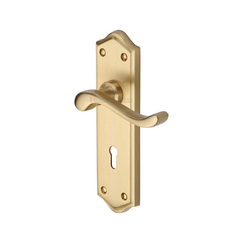 This is an image of a Heritage Brass - Door Handle Lever Lock Buckingham Design Satin Brass Finish, w4200-sb that is available to order from T.H Wiggans Ironmongery in Kendal.