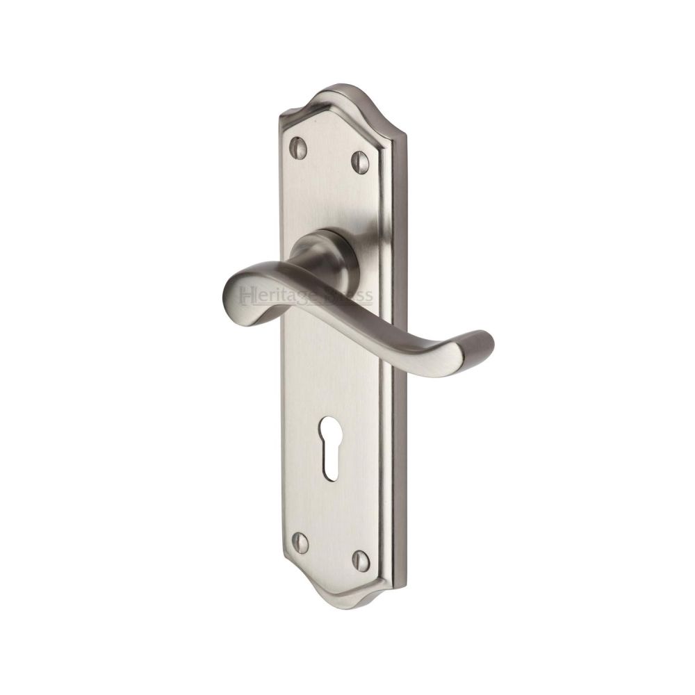 This is an image of a Heritage Brass - Door Handle Lever Lock Buckingham Design Satin Nickel Finish, w4200-sn that is available to order from T.H Wiggans Ironmongery in Kendal.