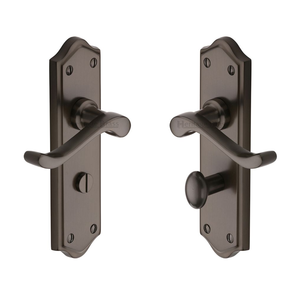 This is an image of a Heritage Brass - Door Handle for Bathroom Buckingham Design Matt Bronze Finish, w4220-mb that is available to order from T.H Wiggans Ironmongery in Kendal.