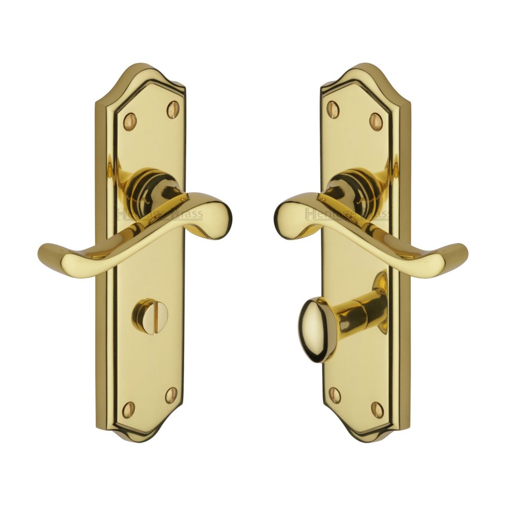This is an image of a Heritage Brass - Door Handle for Bathroom Buckingham Design Polished Brass Finish, w4220-pb that is available to order from T.H Wiggans Ironmongery in Kendal.