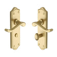 This is an image of a Heritage Brass - Door Handle for Bathroom Buckingham Design Satin Brass Finish, w4220-sb that is available to order from T.H Wiggans Ironmongery in Kendal.