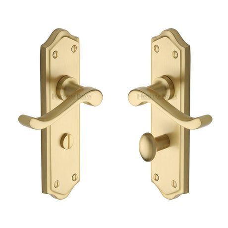 This is an image of a Heritage Brass - Door Handle for Bathroom Buckingham Design Satin Brass Finish, w4220-sb that is available to order from T.H Wiggans Ironmongery in Kendal.
