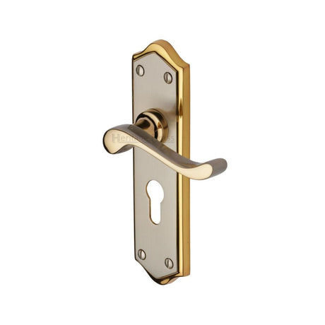 This is an image of a Heritage Brass - Door Handle for Euro Profile Plate Buckingham Design Jupiter Fi, w4248-jp that is available to order from T.H Wiggans Ironmongery in Kendal.