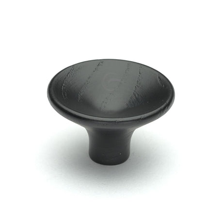 This is an image of a M.Marcus - Wooden Cabinet Knob Trumpet Design 38mm Black Ash Finish, w4491-38-ash that is available to order from T.H Wiggans Ironmongery in Kendal.