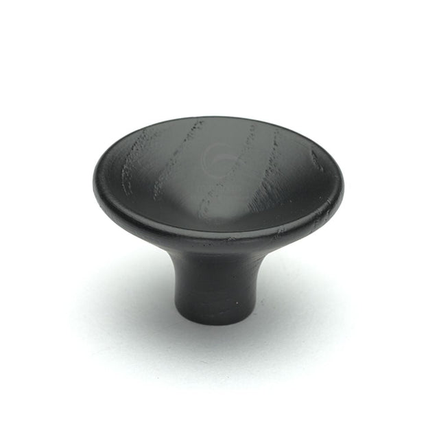 This is an image of a M.Marcus - Wooden Cabinet Knob Trumpet Design 38mm Black Ash Finish, w4491-38-ash that is available to order from T.H Wiggans Ironmongery in Kendal.