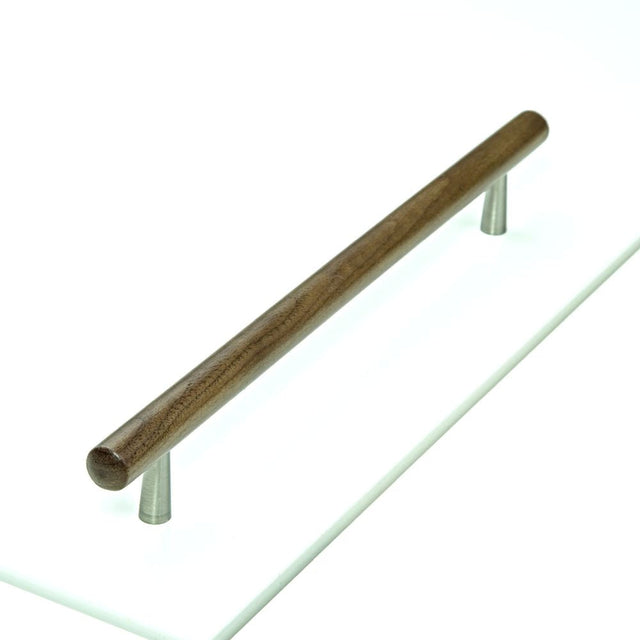 This is an image of a M.Marcus - Wooden Cabinet Pull Handle T-Bar Tilaa Design 224mm Walnut Finish, w7763-224-wal that is available to order from T.H Wiggans Ironmongery in Kendal.