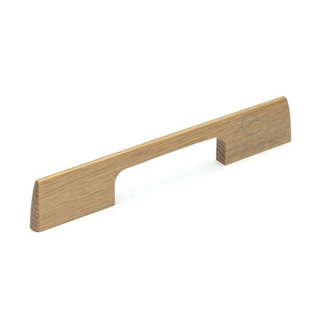This is an image of a M.Marcus - Wooden Cabinet Pull Handle Slim Aero Design 160mm Oak Finish, w7791-160-oak that is available to order from T.H Wiggans Ironmongery in Kendal.