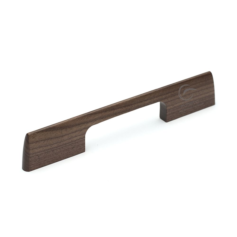 This is an image of a M.Marcus - Wooden Cabinet Pull Handle Slim Aero Design 160mm Walnut Finish, w7791-160-wal that is available to order from T.H Wiggans Ironmongery in Kendal.