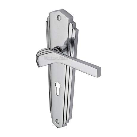 This is an image of a Heritage Brass - Door Handle Lever Lock Waldorf Design Polished Chrome Finish, wal6500-pc that is available to order from T.H Wiggans Ironmongery in Kendal.