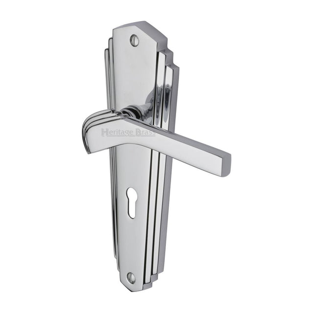 This is an image of a Heritage Brass - Door Handle Lever Lock Waldorf Design Polished Chrome Finish, wal6500-pc that is available to order from T.H Wiggans Ironmongery in Kendal.