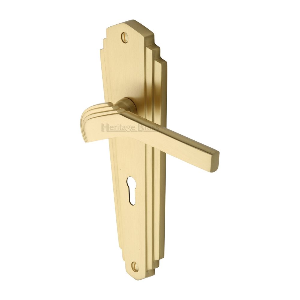 This is an image of a Heritage Brass - Door Handle Lever Lock Waldorf Design Satin Brass Finish, wal6500-sb that is available to order from T.H Wiggans Ironmongery in Kendal.