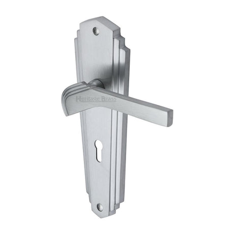 This is an image of a Heritage Brass - Door Handle Lever Lock Waldorf Design Satin Chrome Finish, wal6500-sc that is available to order from T.H Wiggans Ironmongery in Kendal.